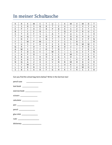 In meiner Schultasche wordsearch