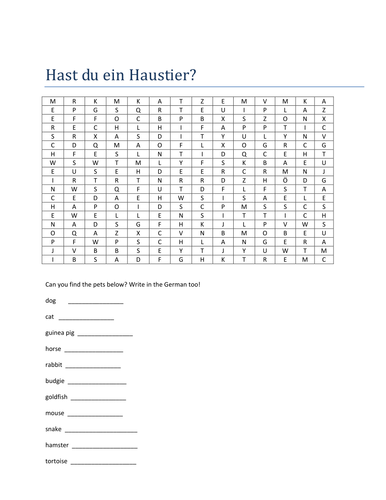 Hast du ein Haustier? Word search