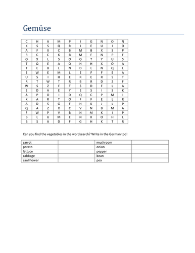 Gemuese Wordsearch