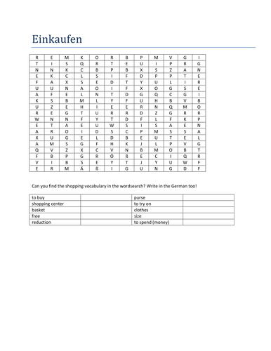 Einkaufen wordsearch