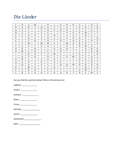 Die Laender Wordsearch