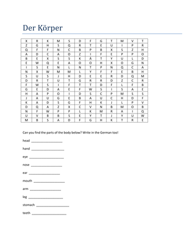Der Koerper wordsearch