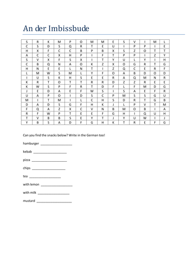 An der Imbissbude wordsearch