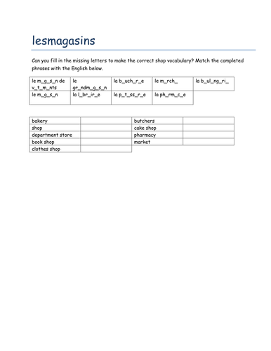 les magasins missing letters