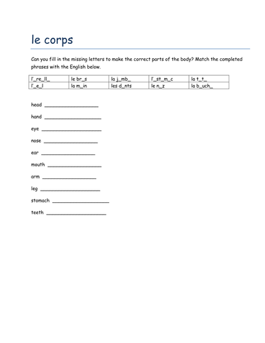 le corps missing letters