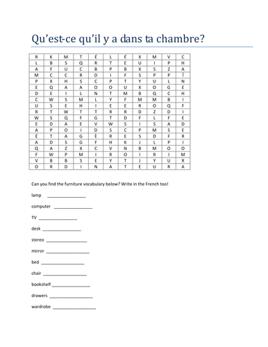 dans la chambre wordsearch