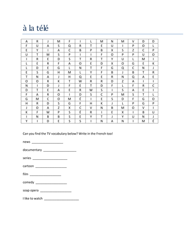 a la tele wordsearch