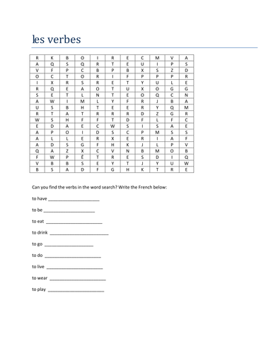 les verbes wordsearch