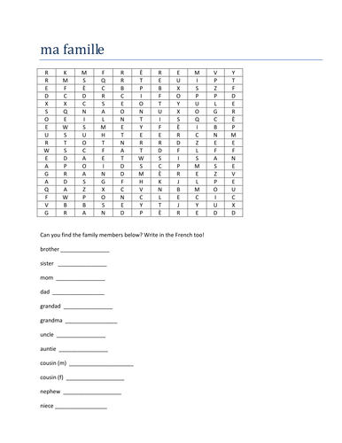 ma famille wordsearch