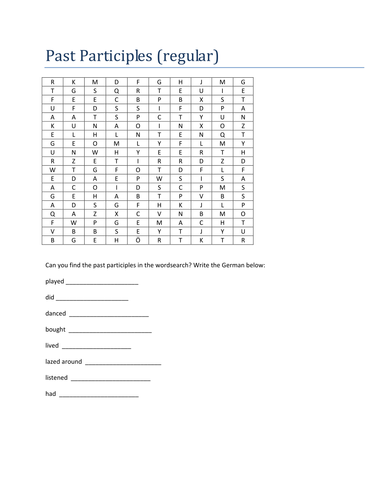 Past participles wordsearch