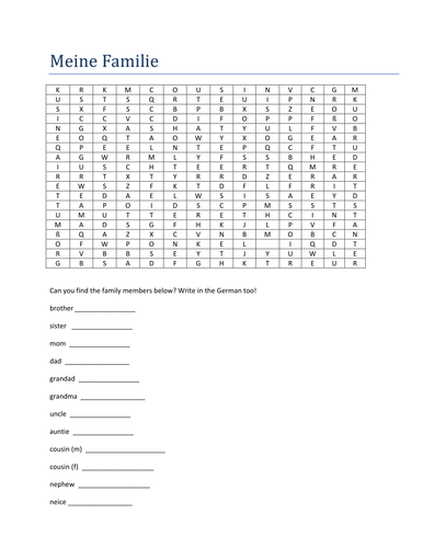 Meine Familie wordsearch