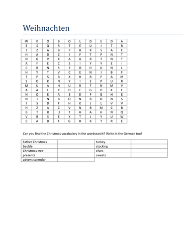 Weihnachten wordsearch