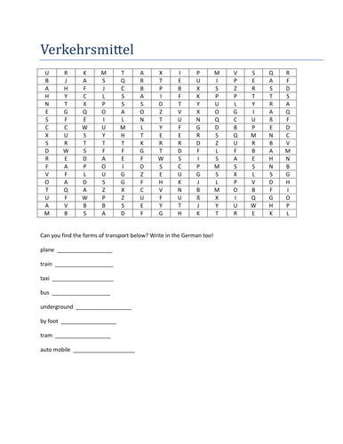 Verkehrsmittel wordsearch