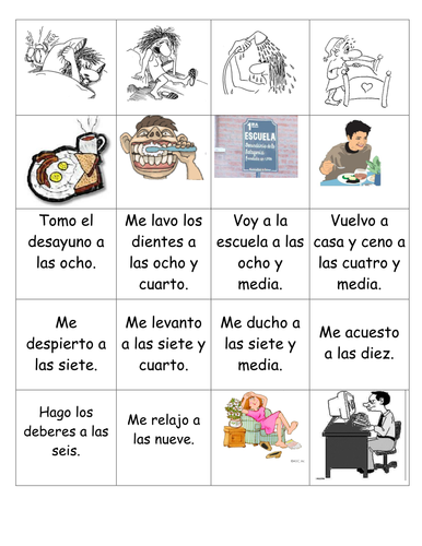 Spanish daily routine cards match-up exercise.