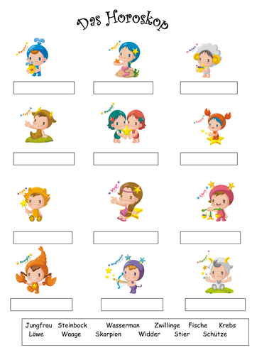 German Horoscopes PowerPoint plus worksheets