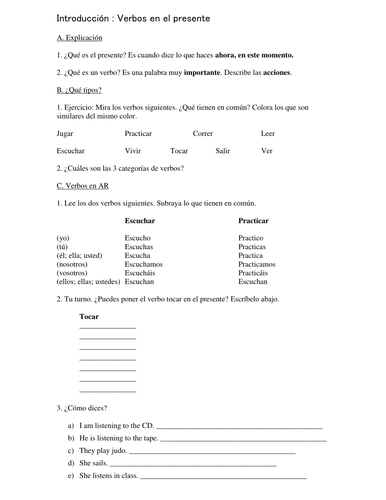 Introduction to verbs in present tense