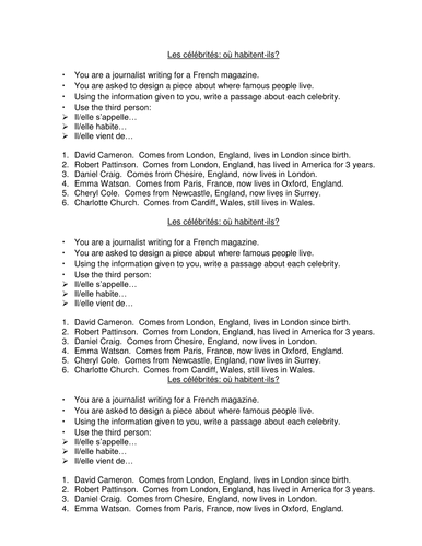 Where I Live French Teaching Resources