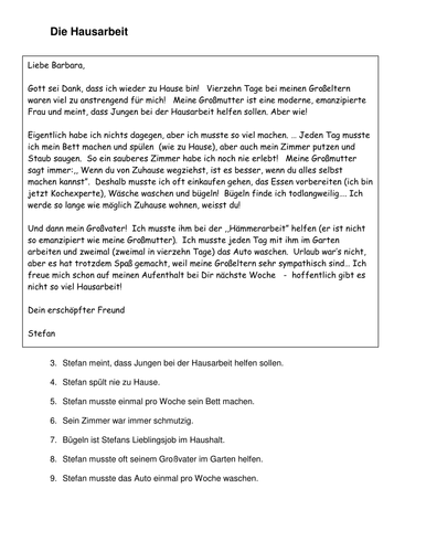Die Hausarbeit - past tense reading task