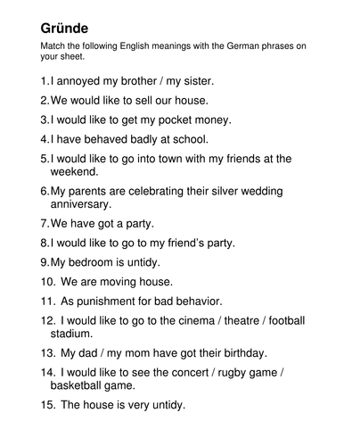 Grunde fur Hausarbeit matching task