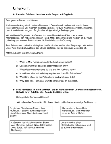 Unterkunft reading task