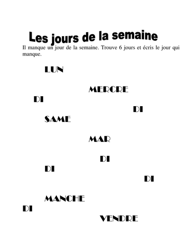 Days of the week | Teaching Resources