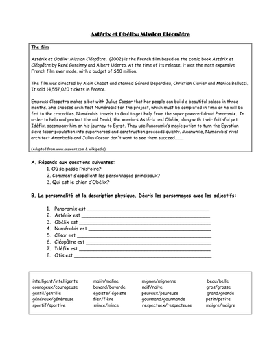 Asterix et Obelix worksheet