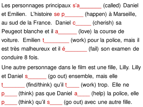 Synopsis of TAXI with present tense gapfill