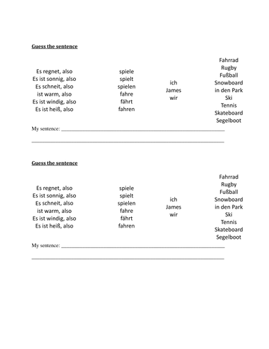 Weather and activities sentence builder game