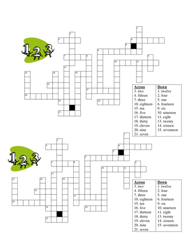 Les nombers (1-30) crosswords