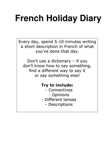 Holiday diary - stop pupils forgetting everything!