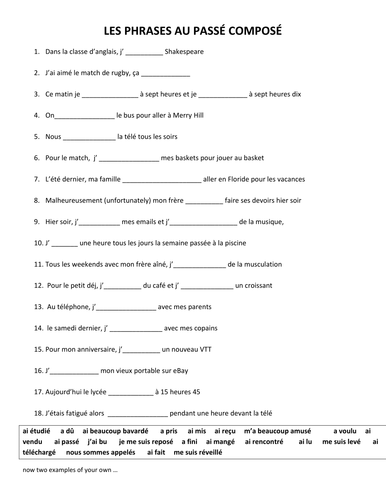 French perfect tense practize