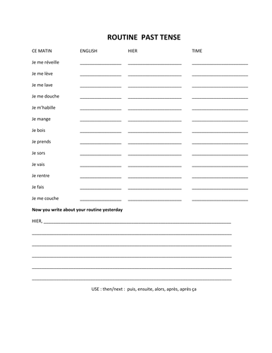 ma routine hier - past tense