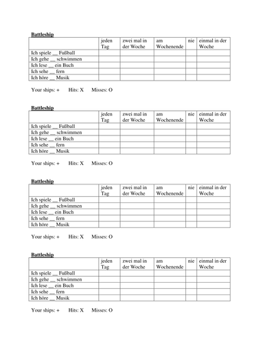 Battleship hobbies and frequency