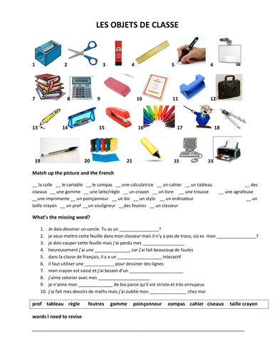 dans ma trousse classroom objects in French