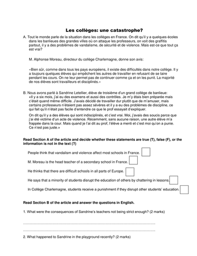 Reading on problems in schools