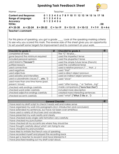 Speaking and writing feedback forms