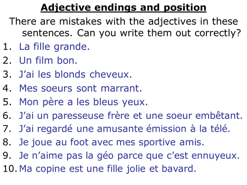 Adjectival agreement & position - whole lesson