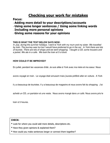 Improving writing - extra details/opinions