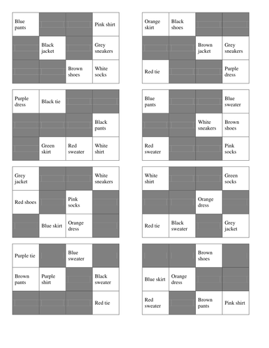 Clothes & colors bingo