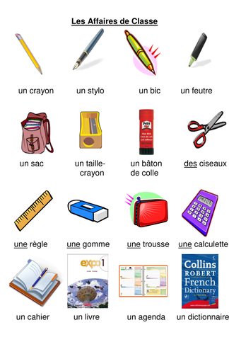 Classroom objects picture vocab sheet