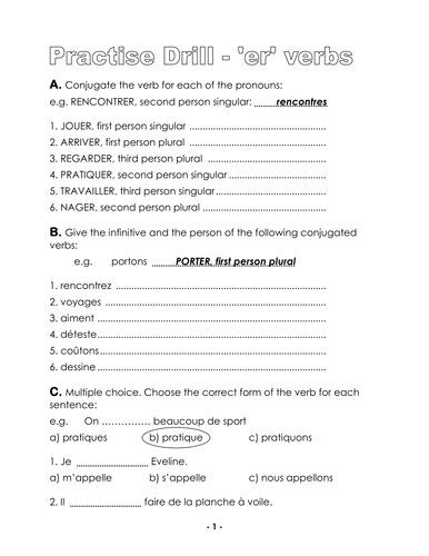 French '-er' verbs in present tense