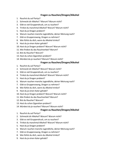 Rauchen-Alkohol-Drogen questions