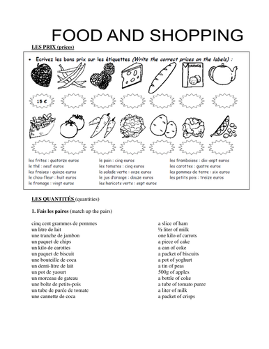 Food & quantities worksheet