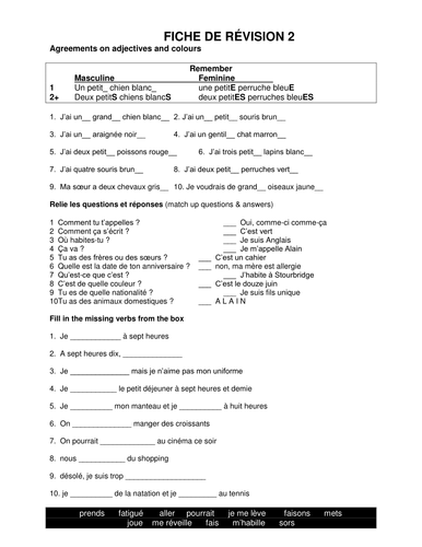 colours, adjectival agreements and present tense