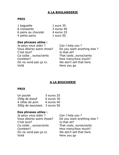 Whole class roleplay - food shopping