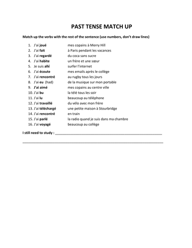 Perfect tense match up in French