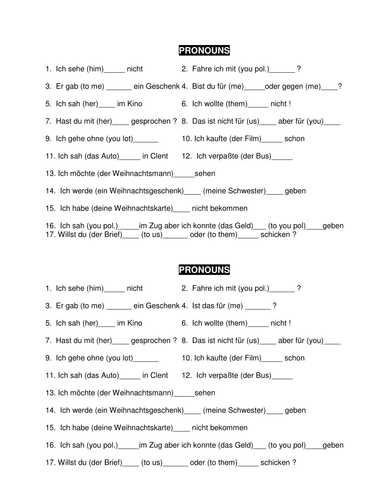 German Pronouns Exercises