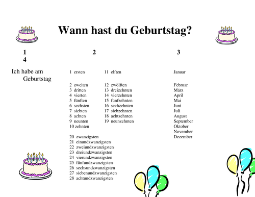 Wann Hast Du Geburtstag Teaching Resources