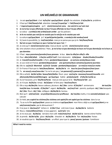 UN MÉLIMÉLO DE GRAMMAIRE- French grammar