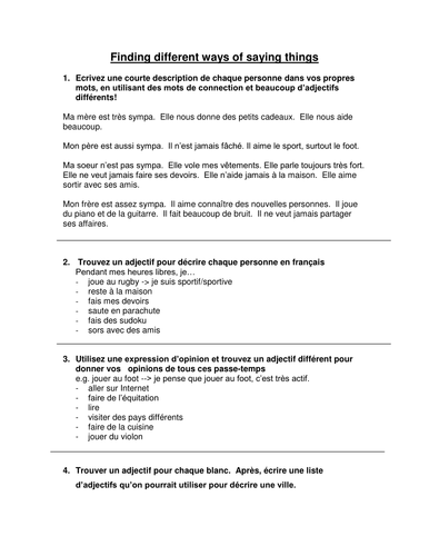 Vocab building activities (adjectives)